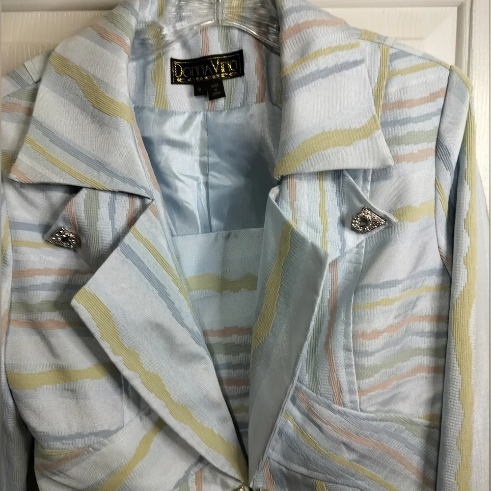 2870)Donna Vinci Couture 3 pcs Multicolor Striped Jewel Jacket Cami Skirt Suit 8 - Picture 15 of 16